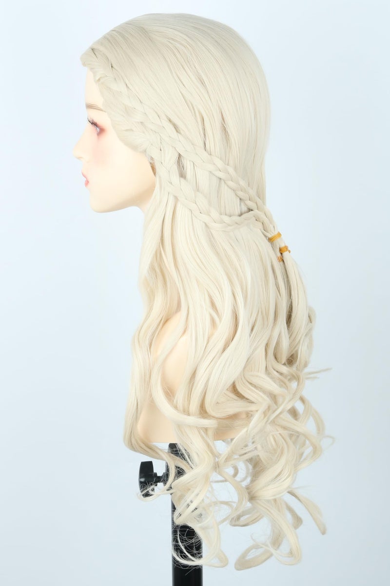 LeMarnia Blonde Wigs for Women Long Curly Wave Braid Queen Wig Fairy Elf Wigs for Cosplay Halloween Costume Wig - Image 4